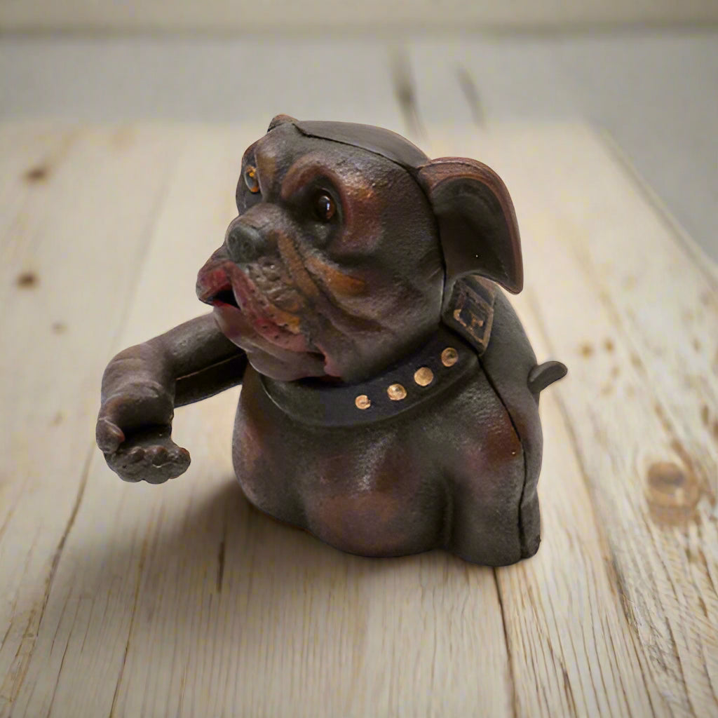 Bulldog Cast Iron Mechanical Coin Bank With Painted Antique Finish (5" x 6.5")