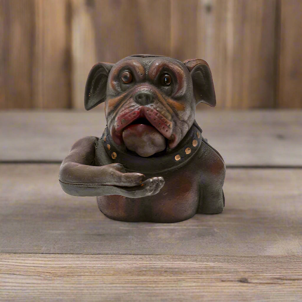 Bulldog Cast Iron Mechanical Coin Bank With Painted Antique Finish (5" x 6.5")