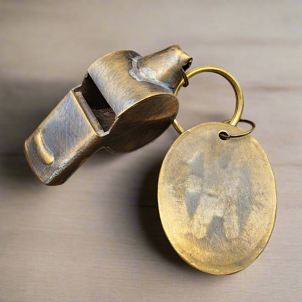 LAPD 1920's Solid Brass Police Rape Tag & Whistle (2" Long) - Jones Peak