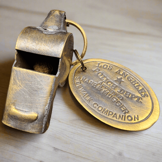 LAPD 1920's Solid Brass Police Rape Tag & Whistle (2" Long) - Jones Peak