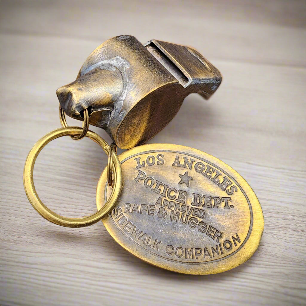 LAPD 1920's Solid Brass Police Rape Tag & Whistle (2" Long) - Jones Peak