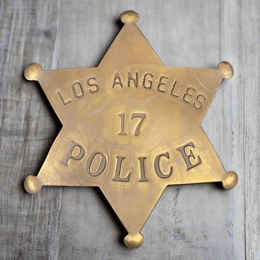 LAPD Police Star Solid Brass Badge With Antique Finish & Soldered Pin Back (3" x 2.25") - Jones Peak