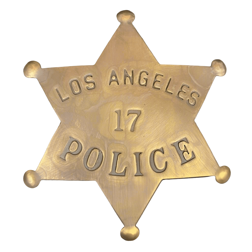 LAPD Police Star Solid Brass Badge With Antique Finish & Soldered Pin Back (3" x 2.25") - Jones Peak