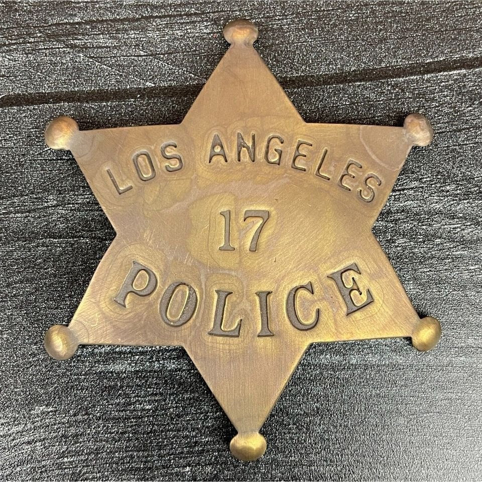 LAPD Police Star Solid Brass Badge With Antique Finish & Soldered Pin Back (3" x 2.25") - Jones Peak