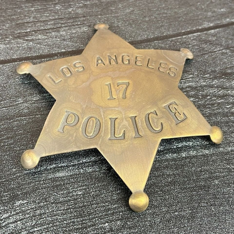 LAPD Police Star Solid Brass Badge With Antique Finish & Soldered Pin Back (3" x 2.25") - Jones Peak
