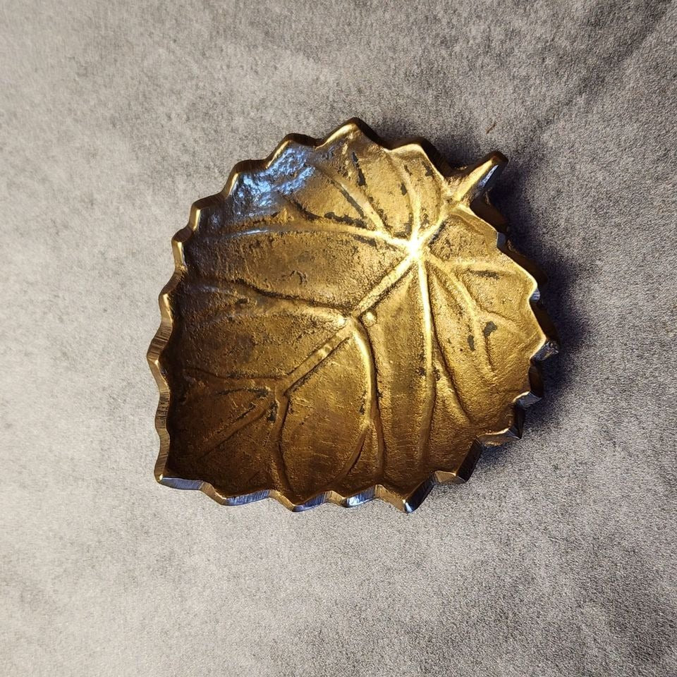 Leaf Ashtray Solid Brass Mid - Century Ring Tray And Trinket Dish With Antique Finish (3" x 2.25") - Jones Peak