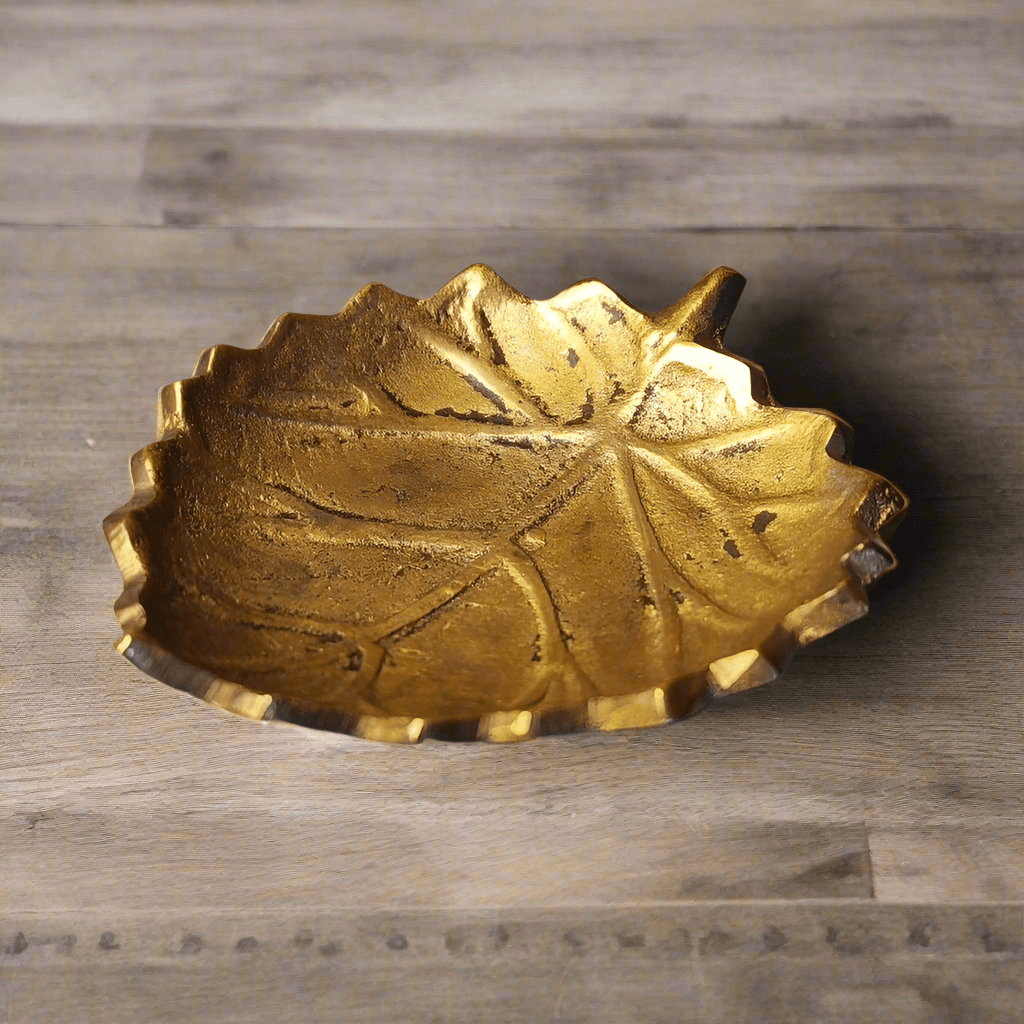 Leaf Ashtray Solid Brass Mid - Century Ring Tray And Trinket Dish With Antique Finish (3" x 2.25") - Jones Peak