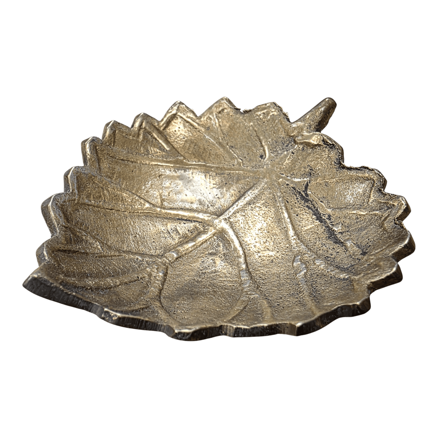 Leaf Solid Brass Mid - Century Ring Tray And Trinket Dish With Antique Finish (3" x 2.25") - Jones Peak