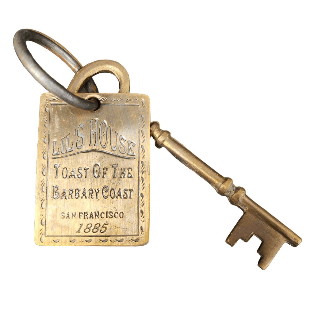 Lil's House San Francisco Brothel Room Brass Tag & Key With Antique Finish (6.5" Long) - Jones Peak