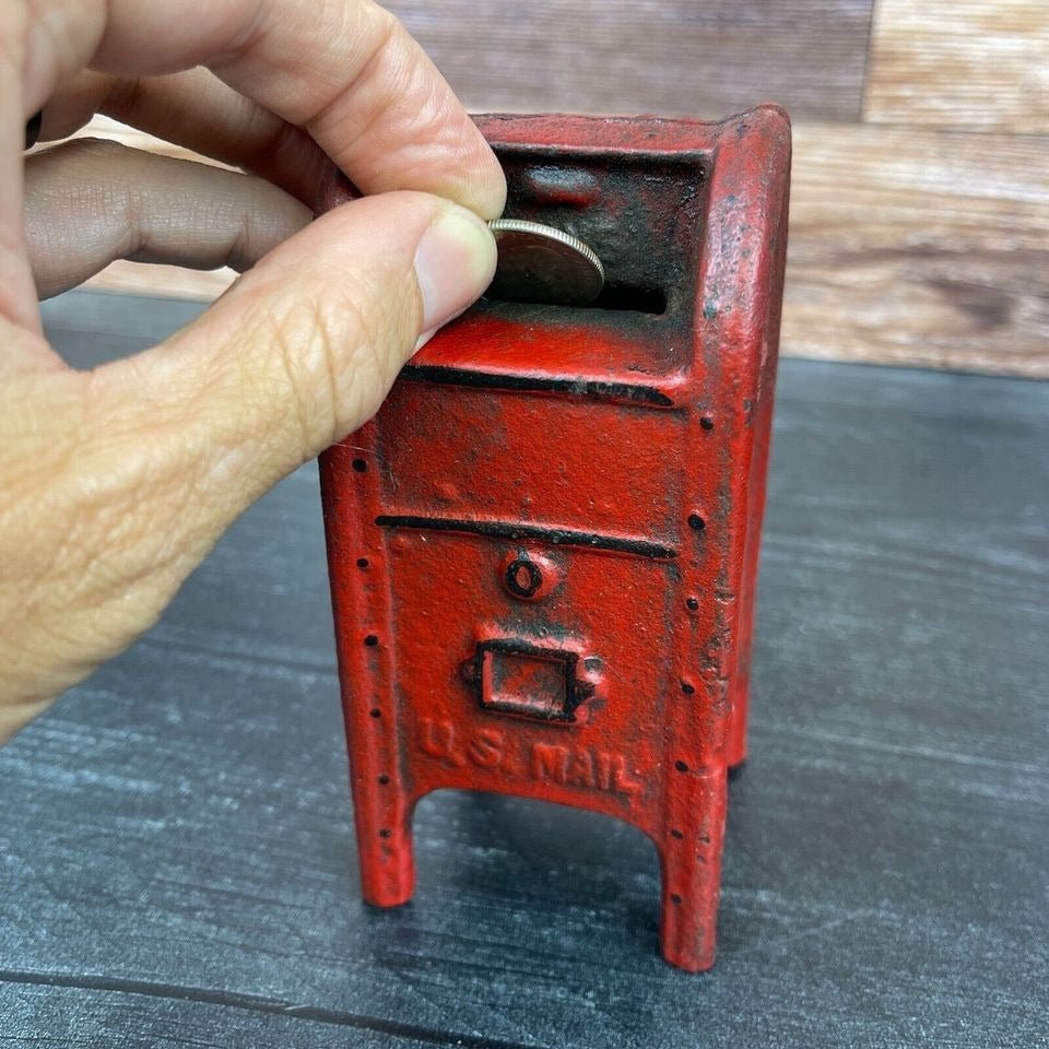 Mailbox Bank Cast Iron Coin Bank With Painted Antique Finish (5" x 2.5") - Jones Peak
