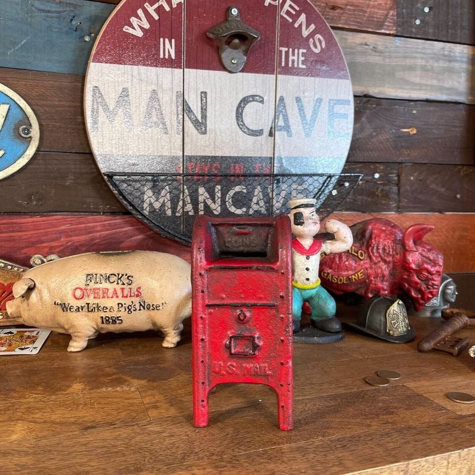 Mailbox Bank Cast Iron Coin Bank With Painted Antique Finish (5" x 2.5") - Jones Peak