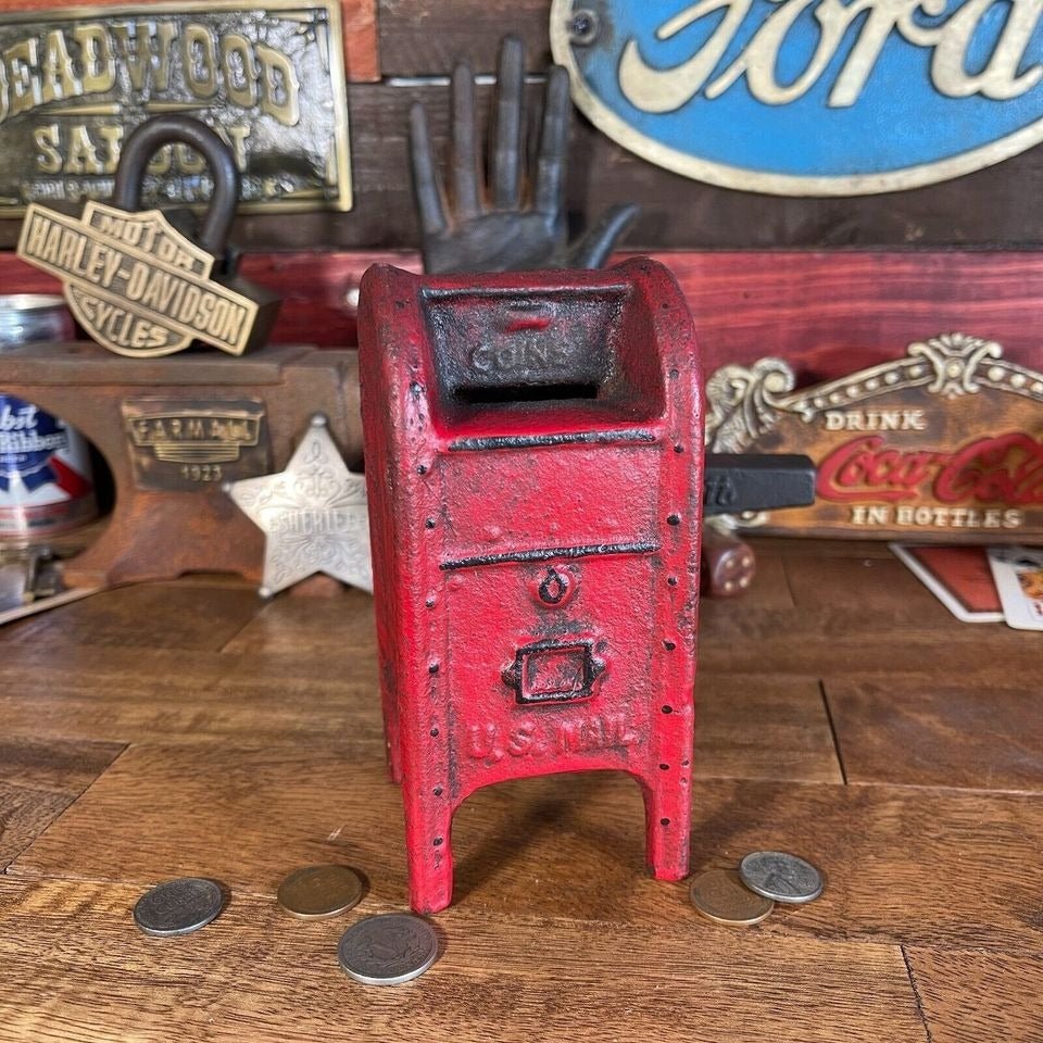 Mailbox Bank Cast Iron Coin Bank With Painted Antique Finish (5" x 2.5") - Jones Peak