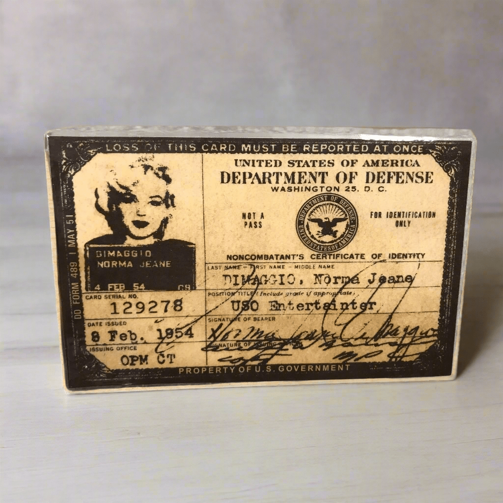 Marilyn Monroe 1954 USA USO ID Card (4.5" x 3") - Jones Peak