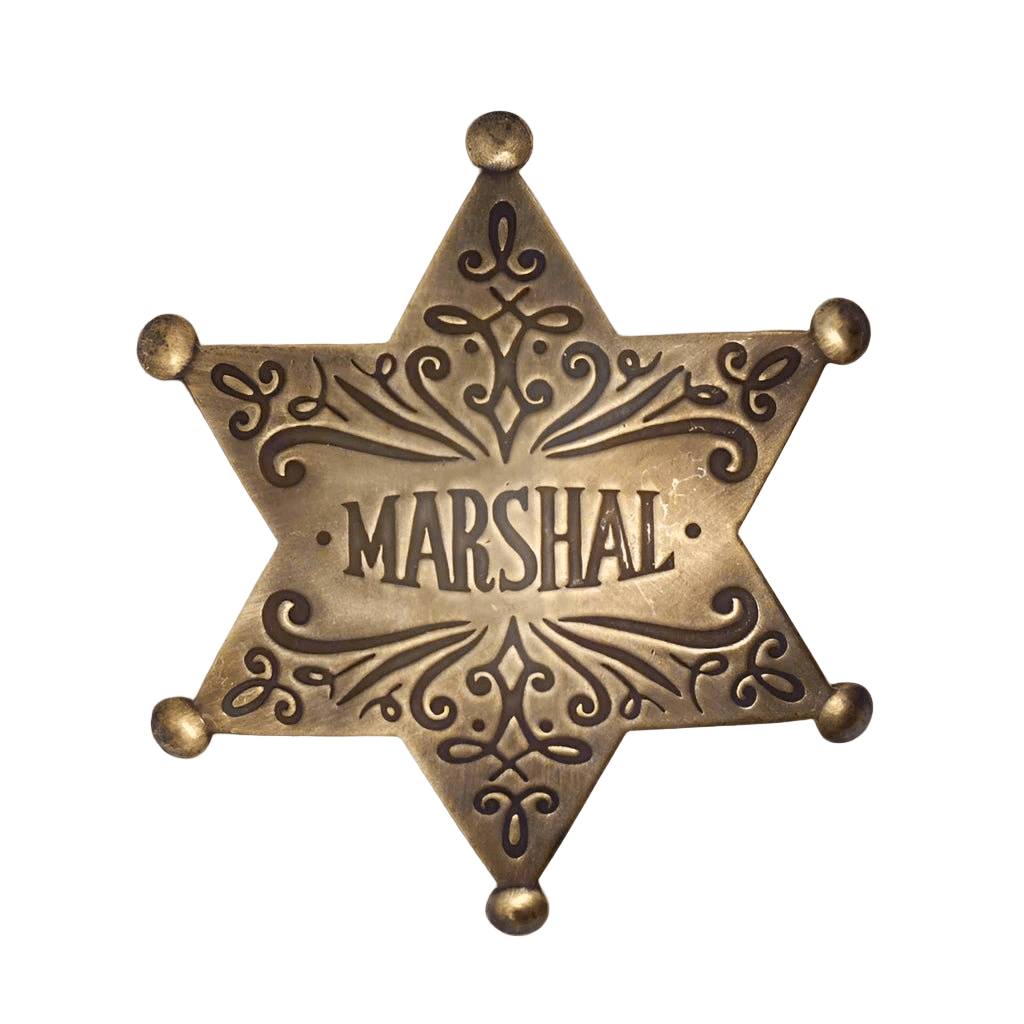 Marshal Old West Solid Brass Ornate Star Badge With Antique Finish & Soldered Pin (3" x 2.25") - Jones Peak