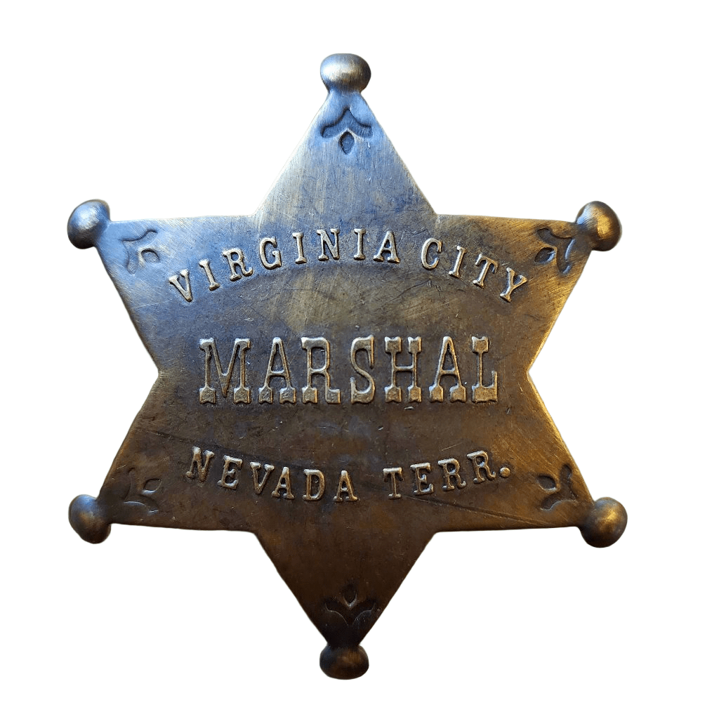 Marshal Virginia City Nevada Terr. Solid Brass Star Badge With Antique Finish & Soldered Pin (3" x 2.25") - Jones Peak