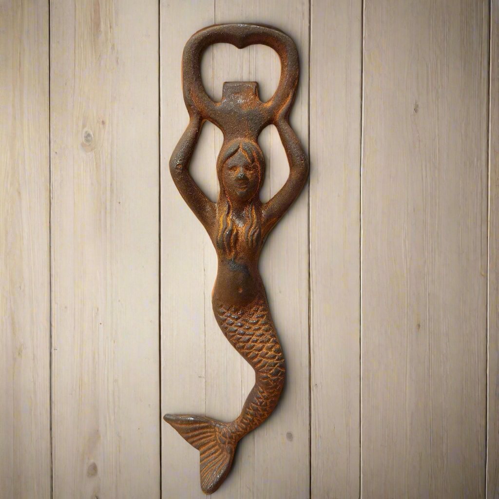 Mermaid Cast Iron Bottle Opener With Antique Finish (7" Long) - Jones Peak