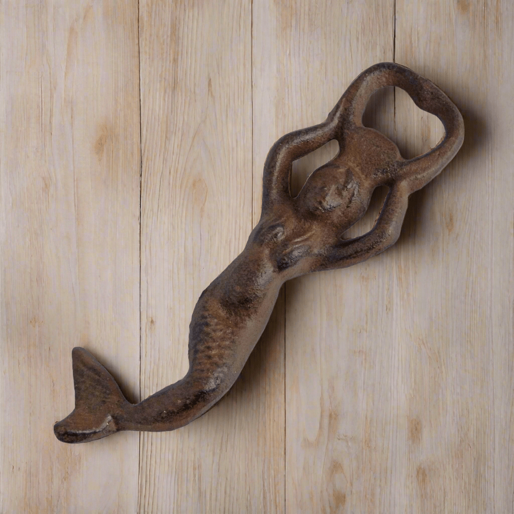 Mermaid Cast Iron Bottle Opener With Antique Finish (7" Long) - Jones Peak