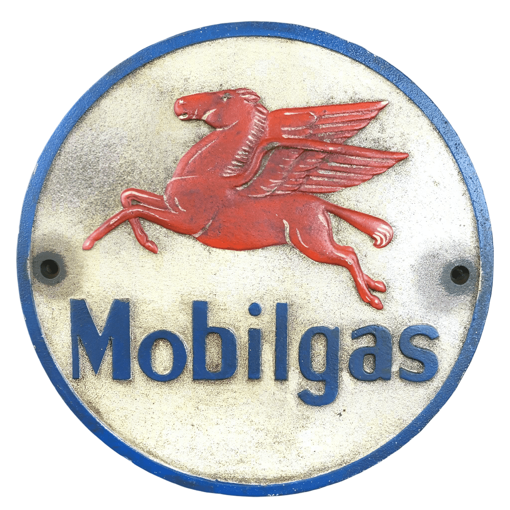 Mobilgas Pegasus Flying Horse Cast Iron Plaque With Painted Antique Finish (9.25" Round) - Jones Peak