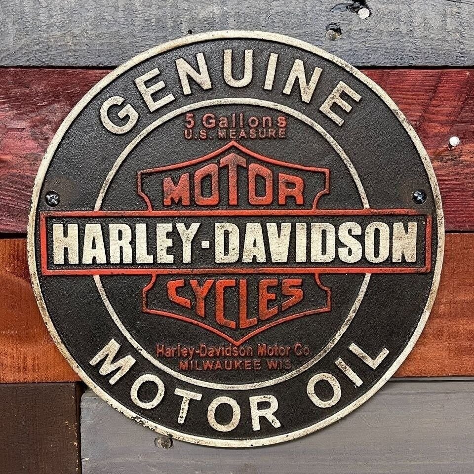 Motorcycle Genuine Motor Oil Cast Iron Plaque With Raised Lettering (9.5" Round) - Jones Peak