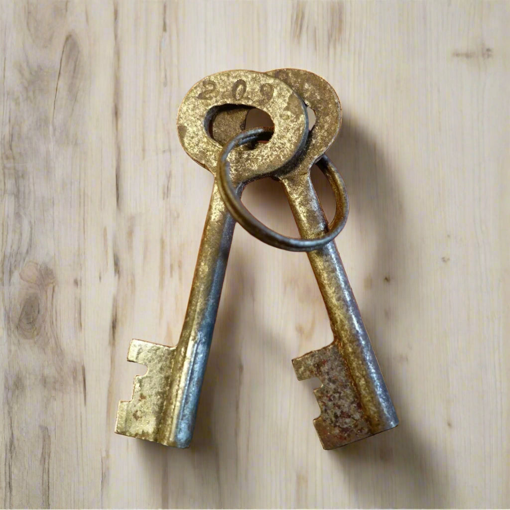 New York Insane Asylum Cast Iron Lock & Keys With Antique Finish (3" x 5") - Jones Peak