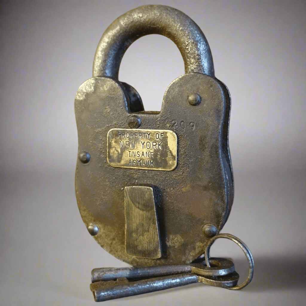 New York Insane Asylum Cast Iron Lock & Keys With Antique Finish (3" x 5") - Jones Peak