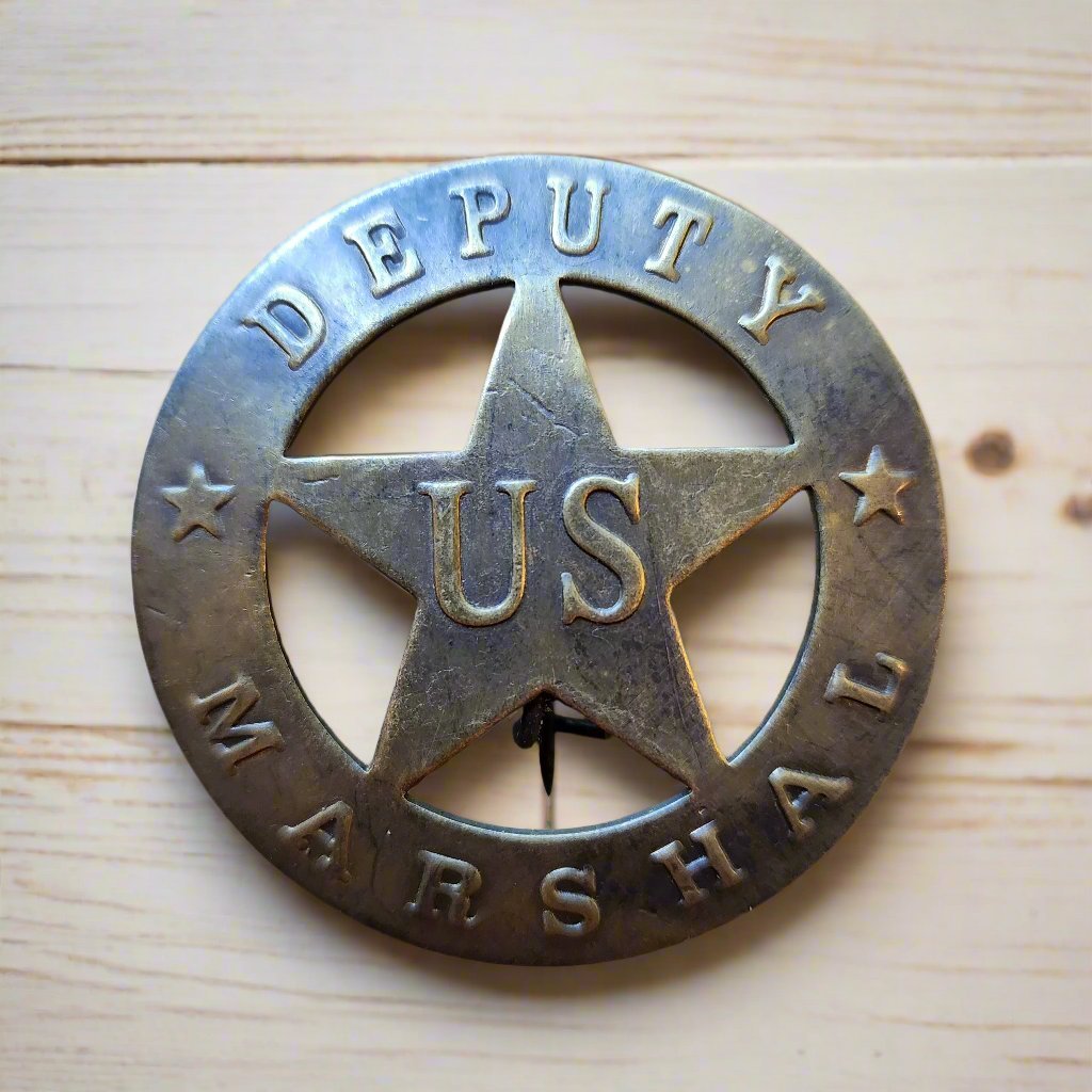 Deputy US Marshal Solid Brass Round Badge With Antique Finish & Soldered Pin (3" x 2.25") - Jones Peak