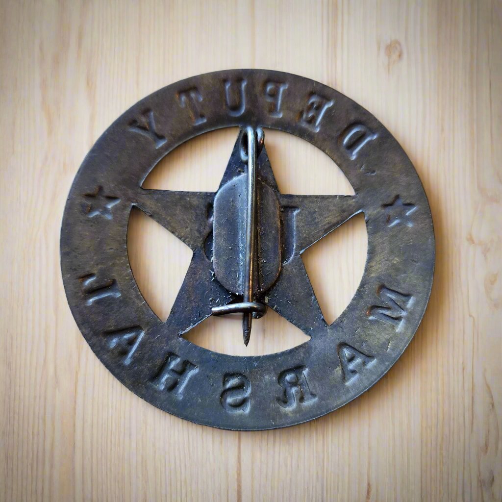 Deputy US Marshal Solid Brass Round Badge With Antique Finish & Soldered Pin (3" x 2.25") - Jones Peak