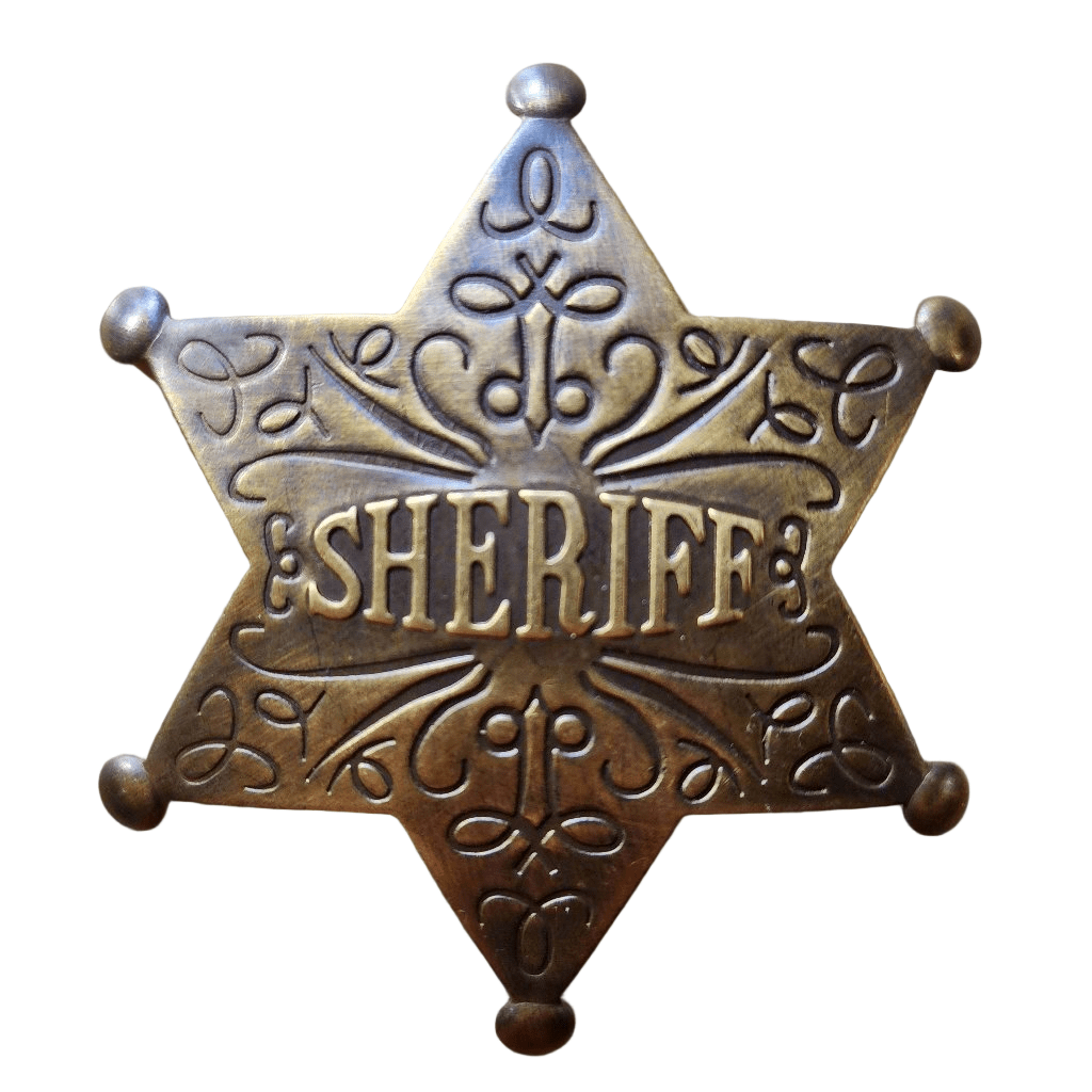 Sheriff Old West Solid Brass Ornate Star Badge With Antique Finish & Soldered Pin (3" x 2.25") - Jones Peak