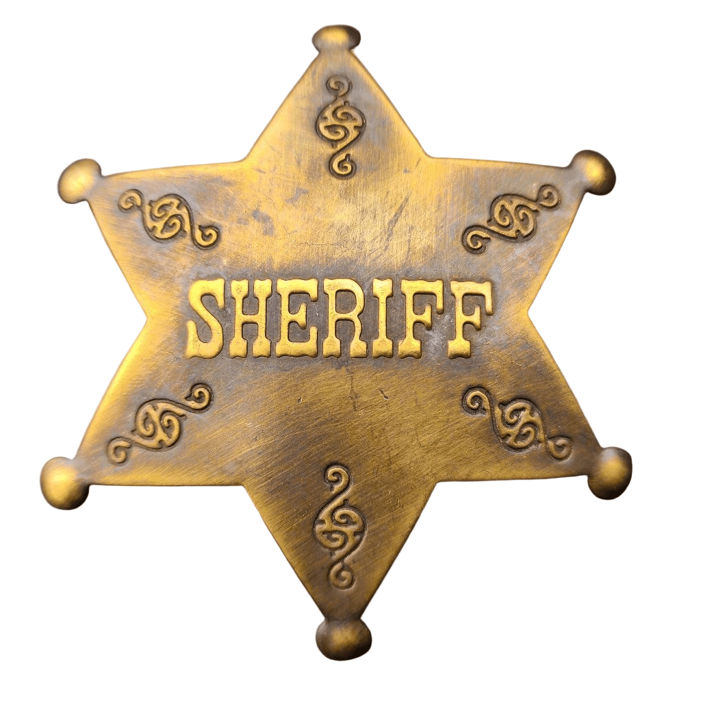 Sheriff Old West Solid Brass Star Badge With Antique Finish & Soldered Pin (3" x 2.25") - Jones Peak