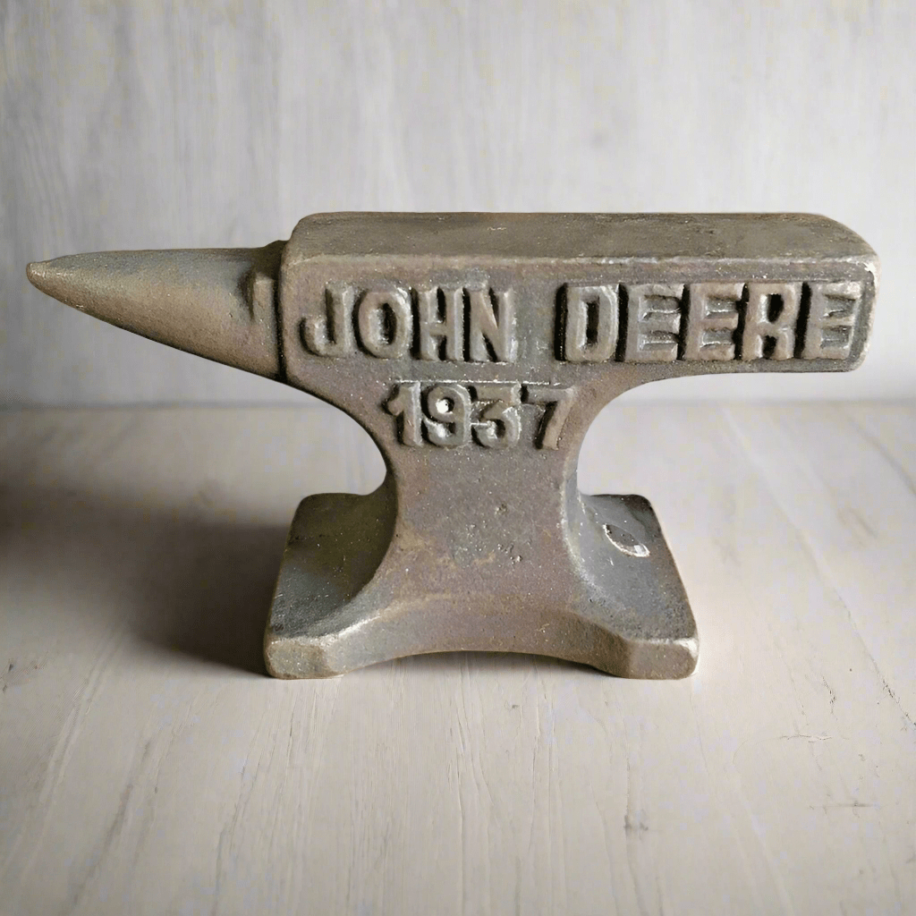 John Deere 1937 Cast Iron Anvil Paperweight Cast Iron With Raised Lettering & Antique Finish (4.5" x 2.75") - Jones Peak
