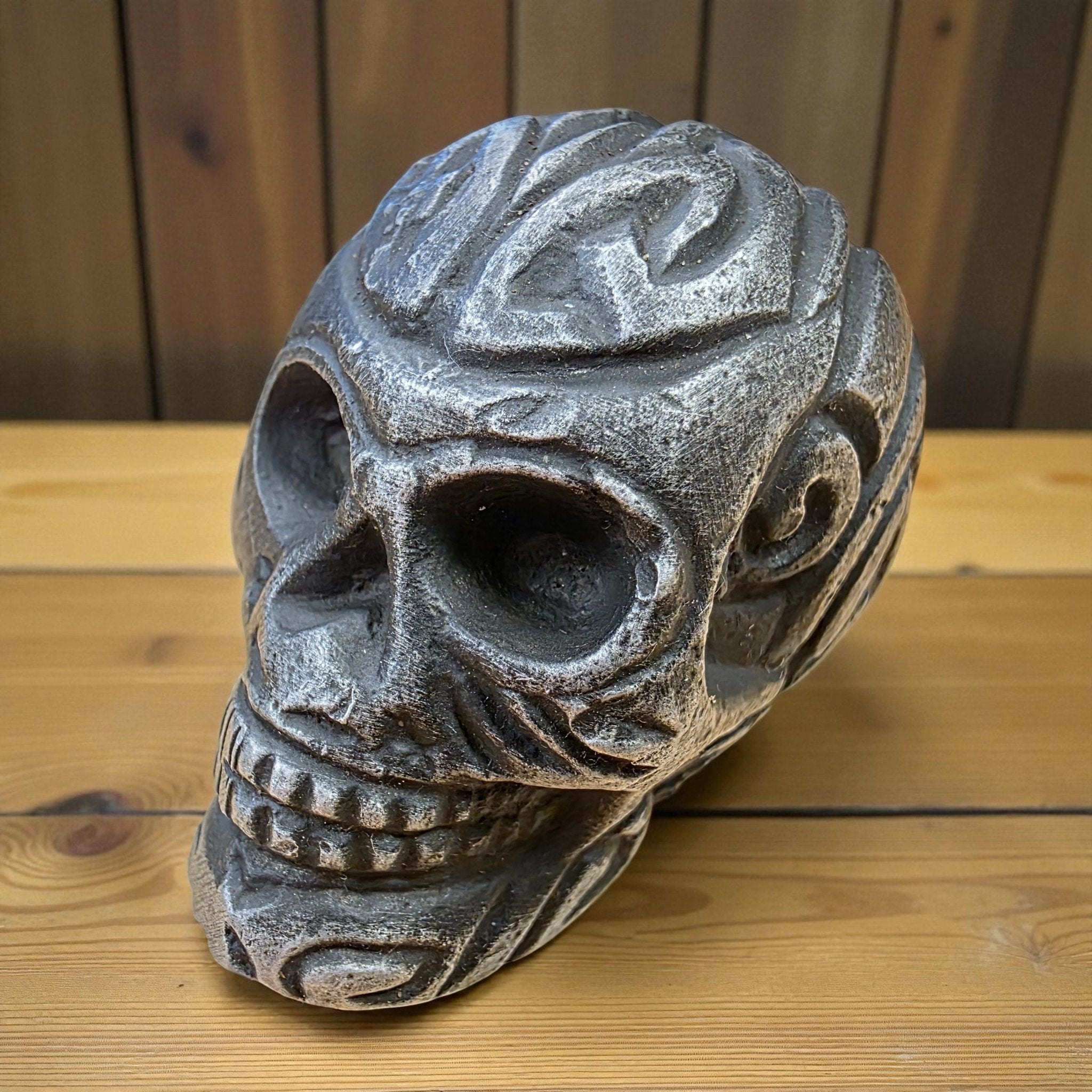 Skull Paperweight Aluminum With Raised Detail & Antique Finish (2" x 1.75") - Jones Peak