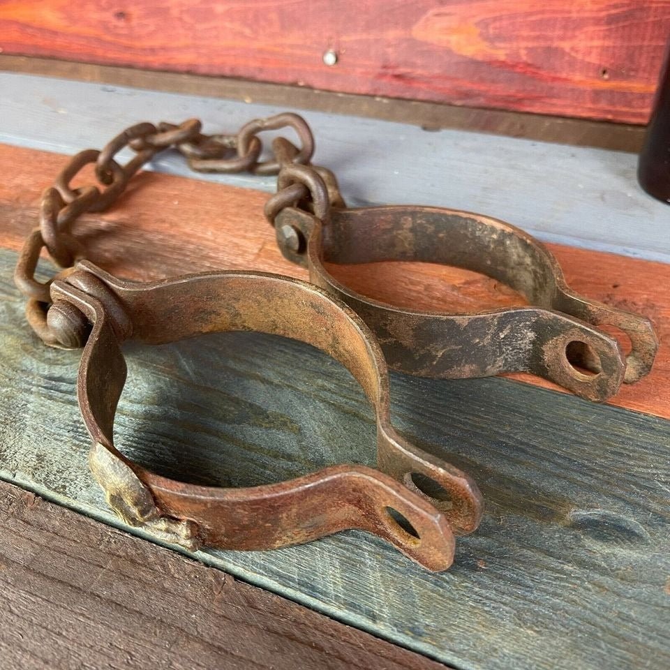 Pirate Handcuffs Cast Iron Brass Skull & Crossbones Tag With Antique Finish (27" Long) - Jones Peak