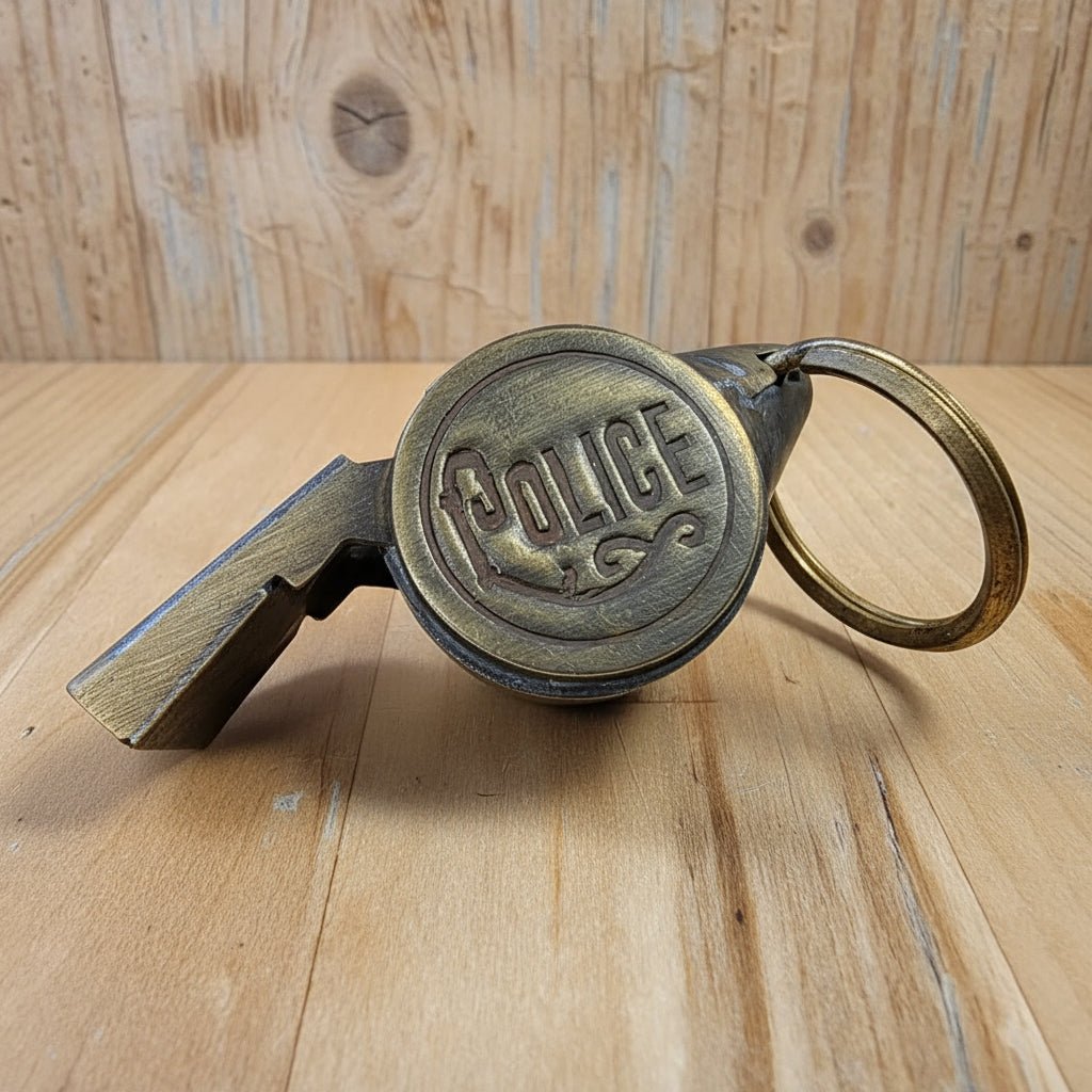 Police Department Solid Brass Whistle With Raised Star & Antique Finish (2" x 0.75") - Jones Peak