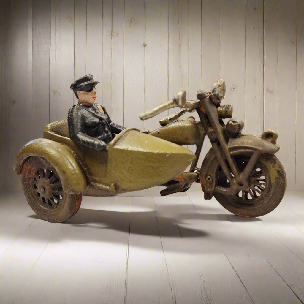 Police Motorcycle Side Car Cast Iron with Movable Wheels & Painted Antique Finish (8" x 5") - Jones Peak