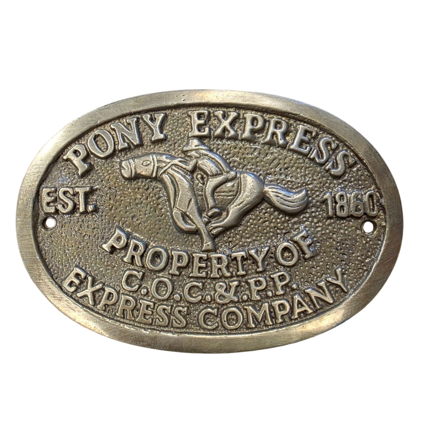 Pony Express 1860 Sold Brass Plaque With Raised Letters And Antique Finish (3.5" x 5") - Jones Peak
