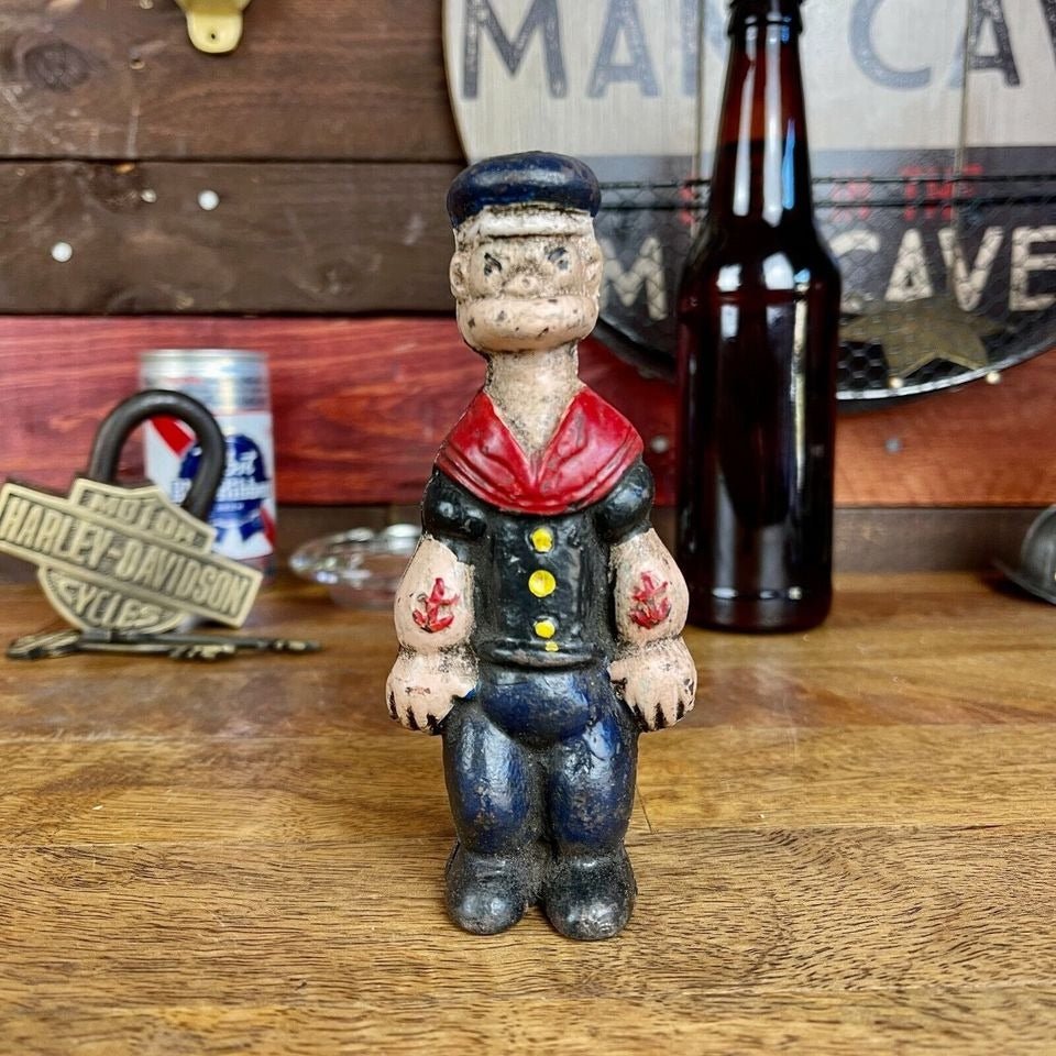 Popeye Sailor Man Cast Iron Coin Bank With Painted Antique Finish (5" Tall) - Jones Peak