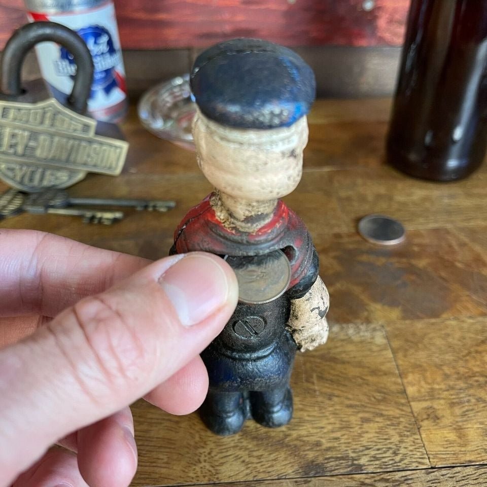 Popeye Sailor Man Cast Iron Coin Bank With Painted Antique Finish (5" Tall) - Jones Peak