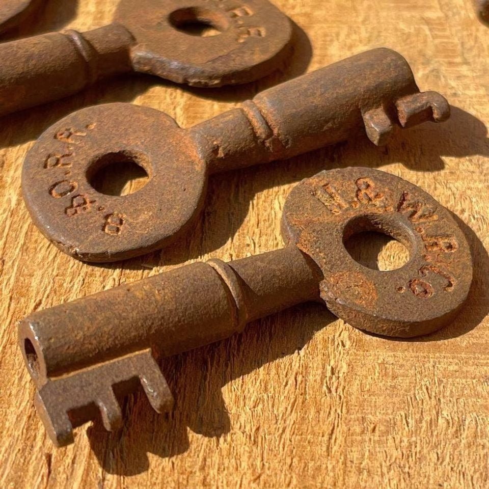 Railroad Keys Cast Iron Stamped With Train Initials (Set of 25) - Jones Peak