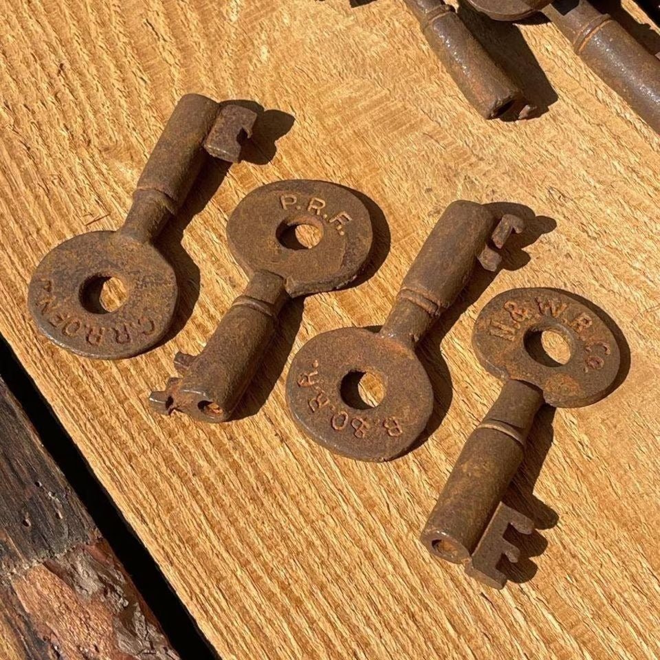 Railroad Keys Cast Iron Stamped With Train Initials (Set of 25) - Jones Peak