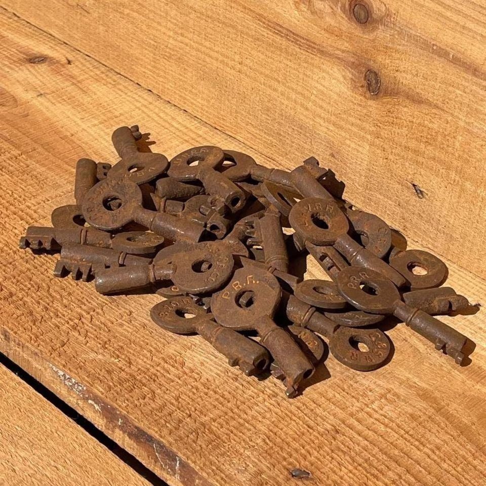 Railroad Keys Cast Iron Stamped With Train Initials (Set of 25) - Jones Peak