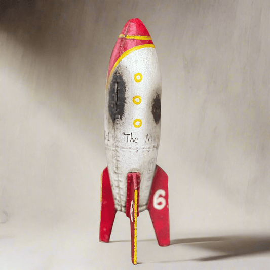 Rocket To The Moon Cast Iron Coin Bank With Painted Antique Finish (9" x 3") - Jones Peak