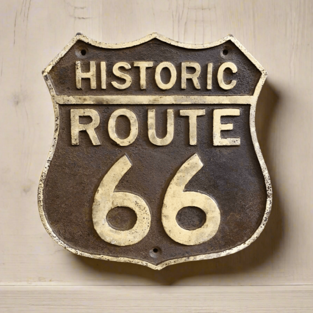 Route 66 Cast Iron Embossed Plaque With Painted Antique Finish (7.5" x 7.5") - Jones Peak