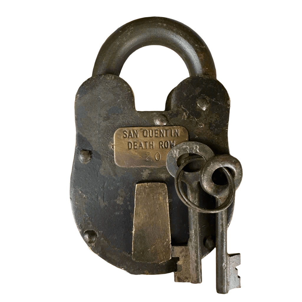 San Quentin Death Row Cast Iron Lock With Brass Tag & Antique Finish (3" x 5") - Jones Peak