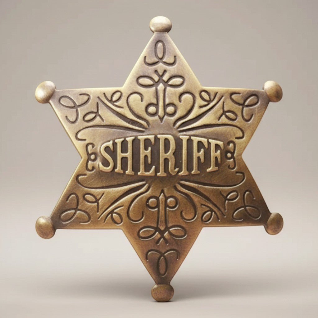 Sheriff Old West Solid Brass Ornate Star Badge - Jones Peak