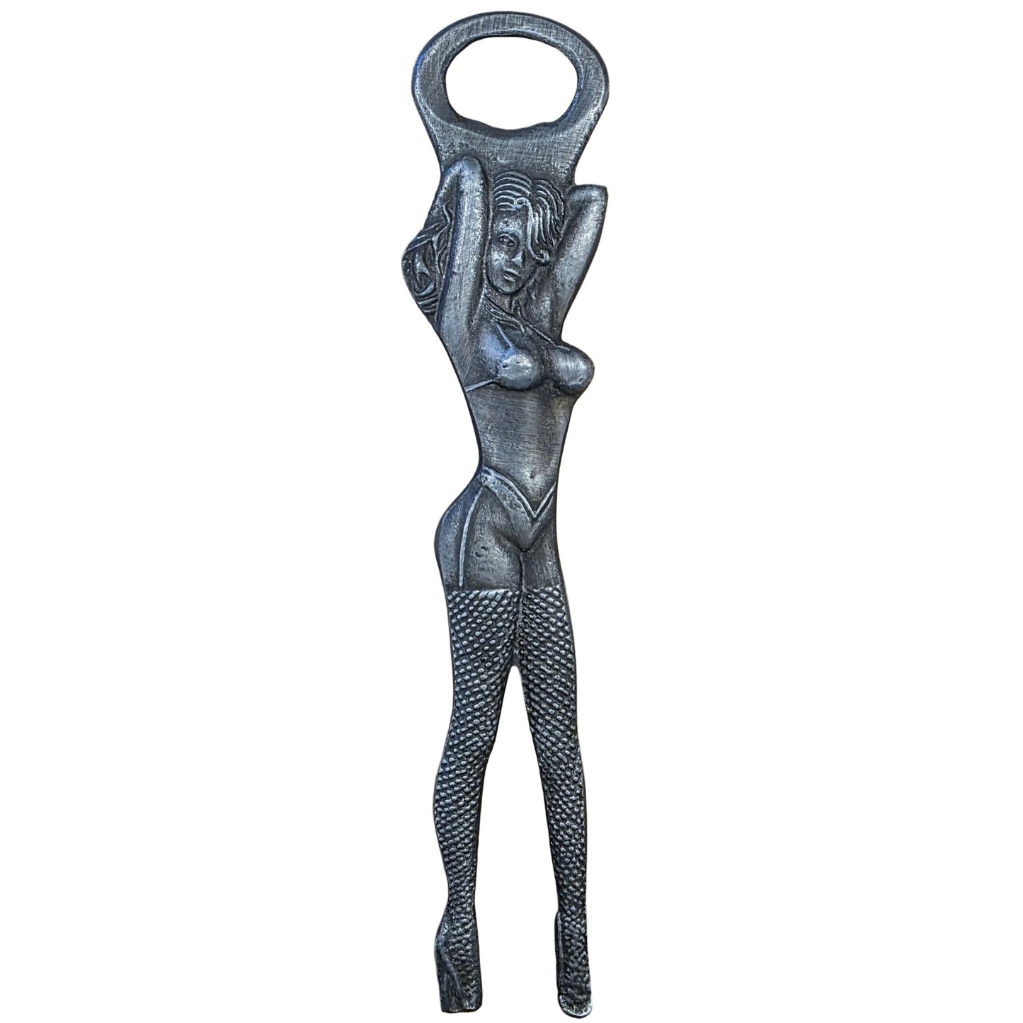 Showgirl Bottle Opener Aluminum With Raised Detail & Antique Finish (8" Tall) - Jones Peak