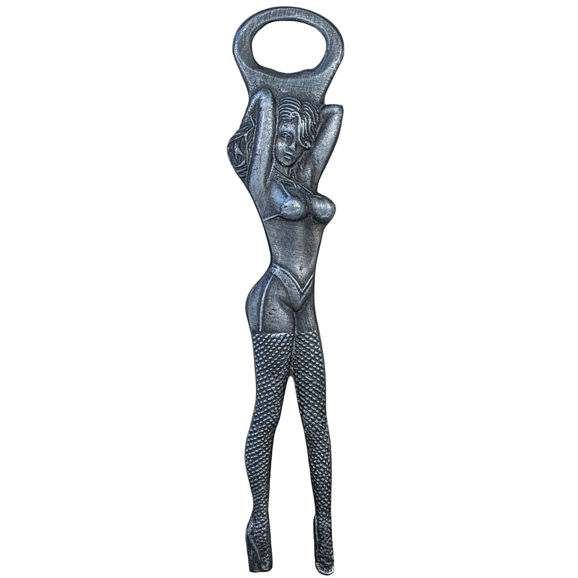 Showgirl Bottle Opener Aluminum With Raised Detail & Antique Finish (8" Tall) - Jones Peak