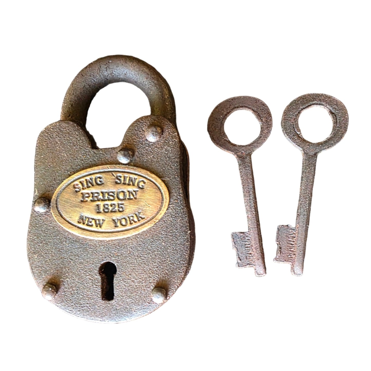 Sing Sing Prison New York 1825 Cast Iron Gate Lock and Keys With Antique Finish (2.5" x 1.5") - Jones Peak