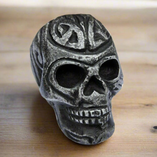 Skull Paperweight Aluminum With Raised Detail & Antique Finish (2" x 1.75") - Jones Peak