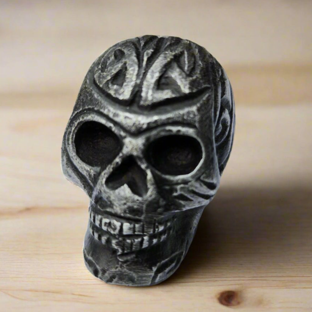 Skull Paperweight Aluminum With Raised Detail & Antique Finish (2" x 1.75") - Jones Peak