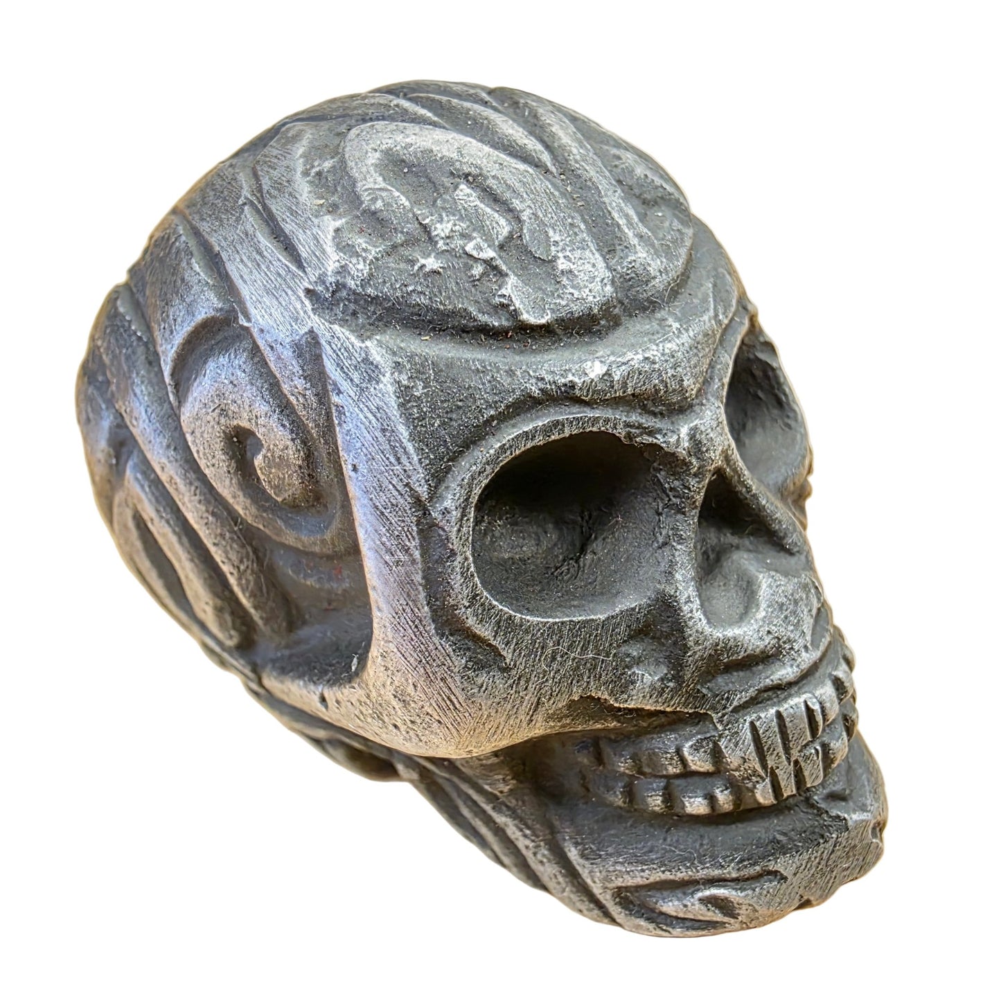 Skull Paperweight Aluminum With Raised Detail & Antique Finish (2" x 1.75") - Jones Peak
